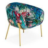 Falco Contemporary Floral Velvet and Gold Accent Chair