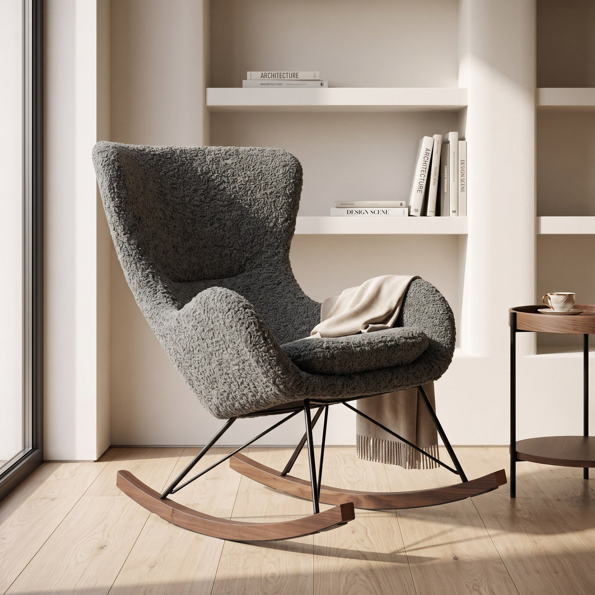 Ikard Modern Grey Sheep Rocking Chair