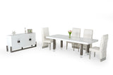 Lenny- Modern White High Gloss & Stainless Steel Gun Metal Dining Table