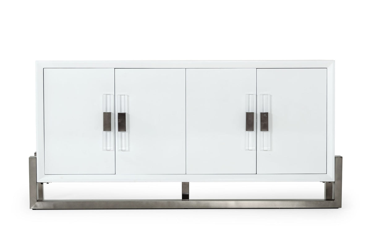 Lenny Modern White High Gloss & Stainless Steel Gun Metal Buffet