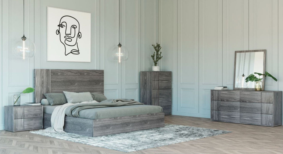 Queen Asus Modern Italian Grey Elm 4-Piece Bedroom Set