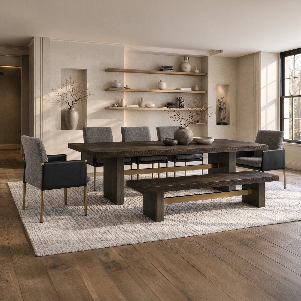 June Modern Dark Grey & Walnut Dining Table