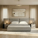 Maranello Modern Grey Fabric Bed with Two Nightstands