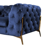 Quincey Transitional Blue Velvet Loveseat