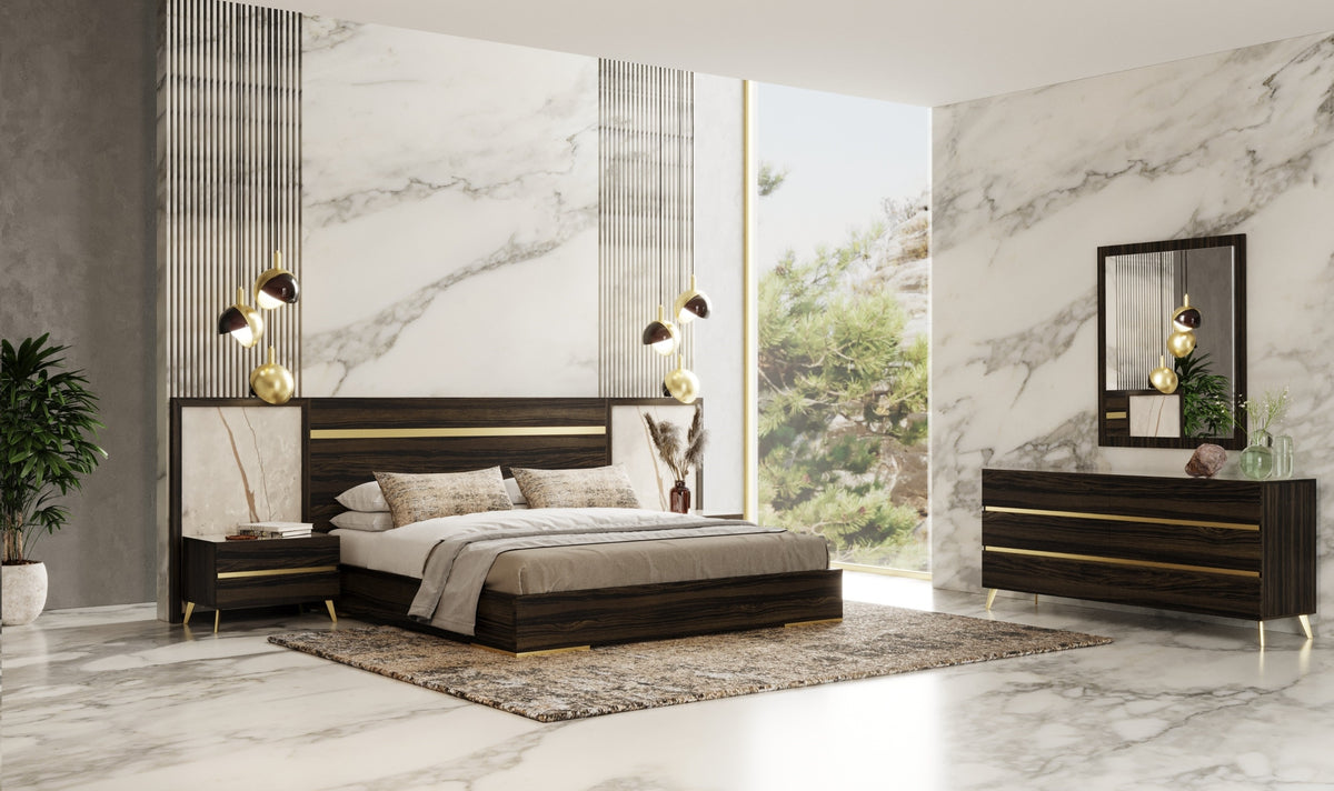 Eastern King Velondra Modern Eucalypto + Marble 4-Piece Bedroom Set