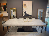 Cairo Italian Modern Faux Marble & Pecan Elm Extendable Dining Table