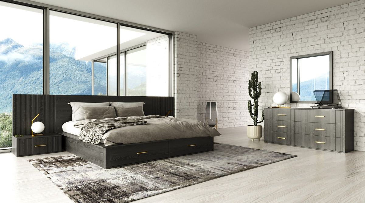 Eastern King Manchester- Contemporary Dark Grey 4-Piece Bedroom Set