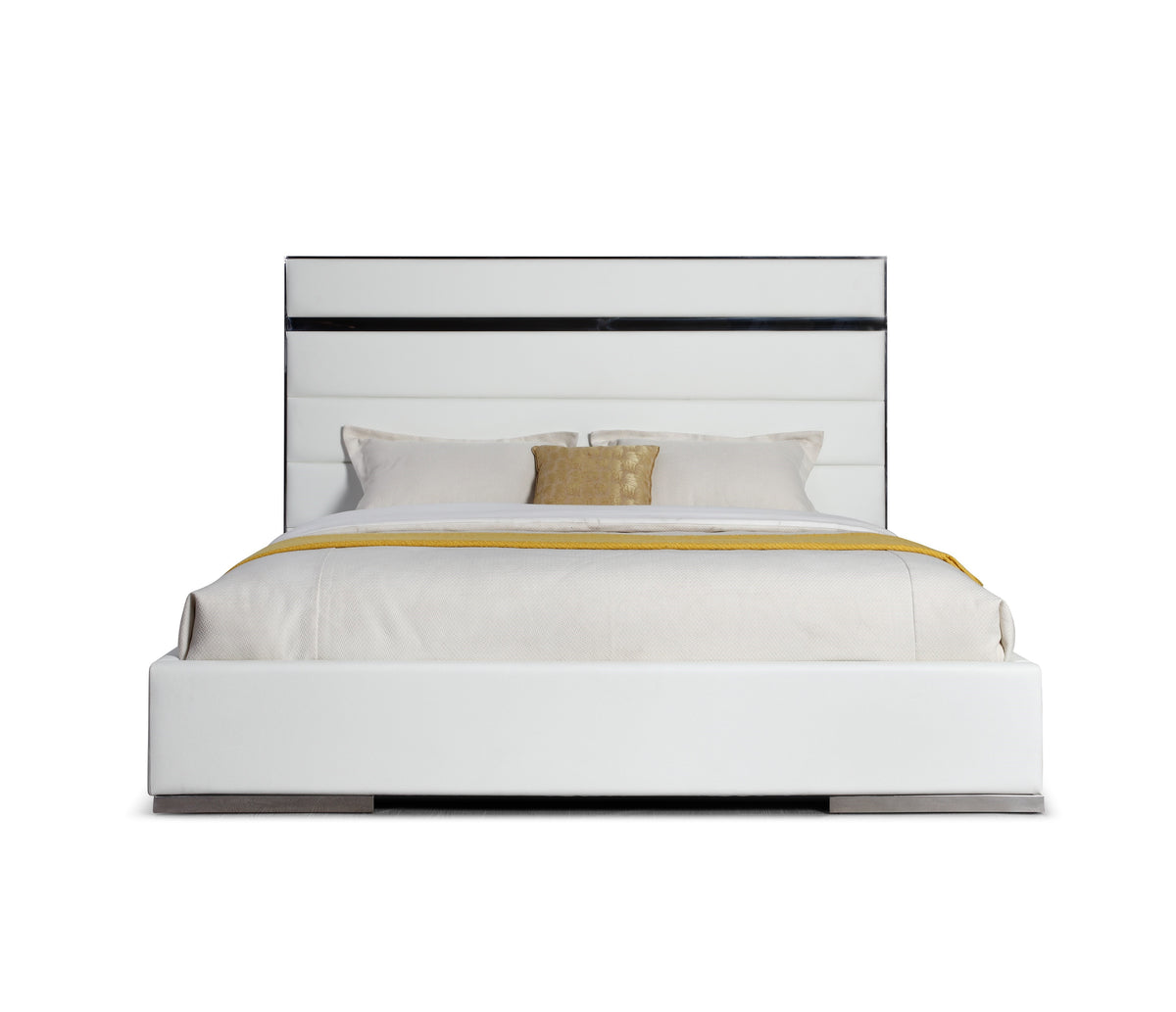  Mielcasa | White Eastern King Modrest Cartier Modern White Vegan Leather and Stainless Steel Bed | SKU VGVC-BDA002-BED-WHT-EK | MPN: 81531 | Free Delivery & Free Return