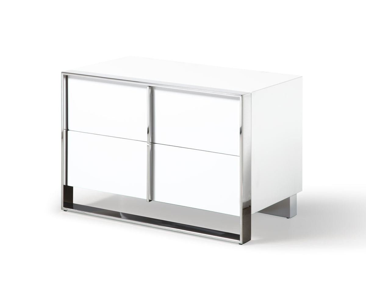 Cartier Modern White Vegan Leather + Stainless Steel 4-Piece Bedroom Set