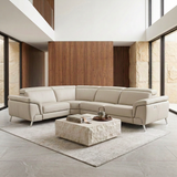 Mini Wonder Italian Modern Grey Leather Sectional Sofa with Right Facing Recliner