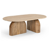 Kellison Modern Travertine Marble + Wood Oval Coffee Table