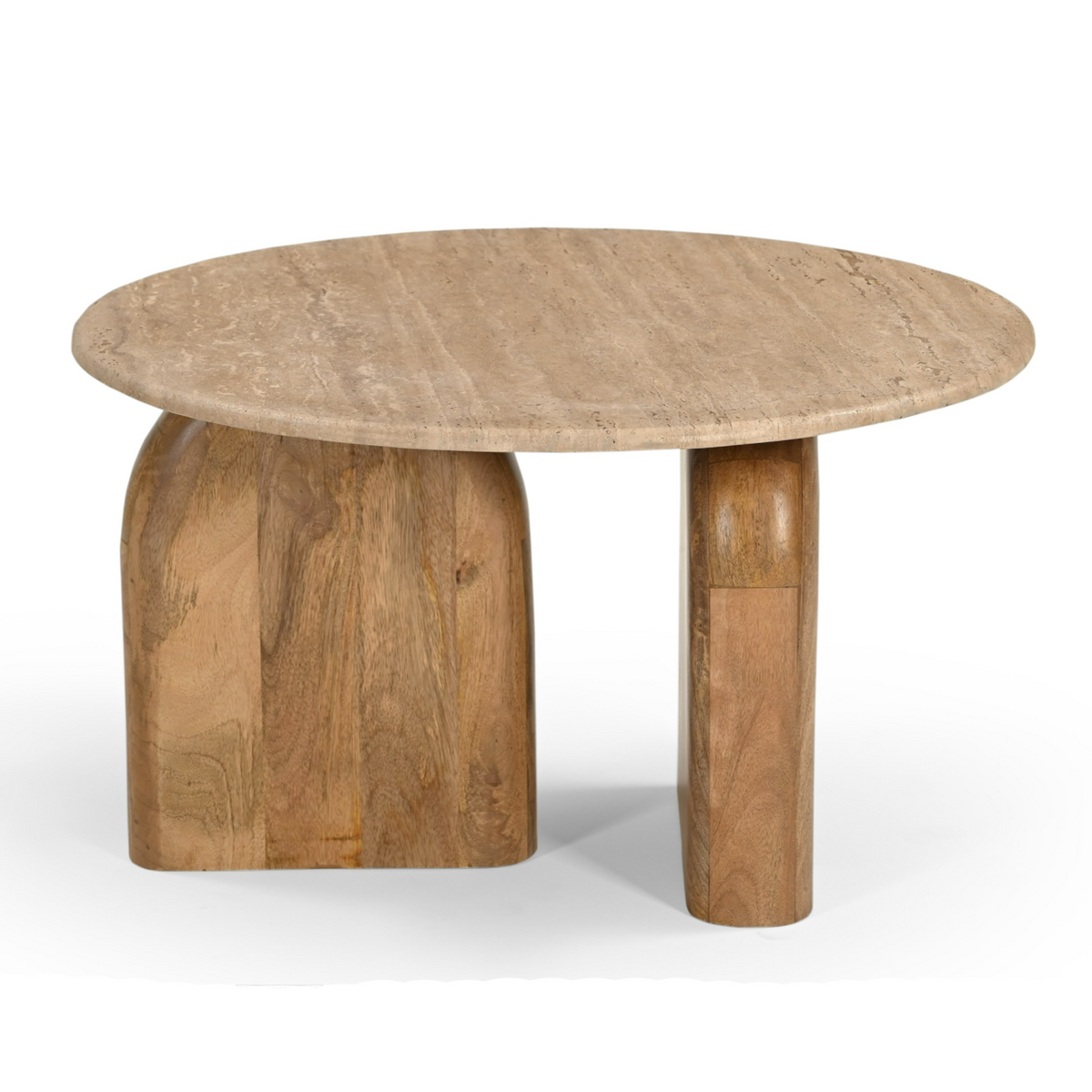 Kellison Modern Travertine Marble + Wood End Table