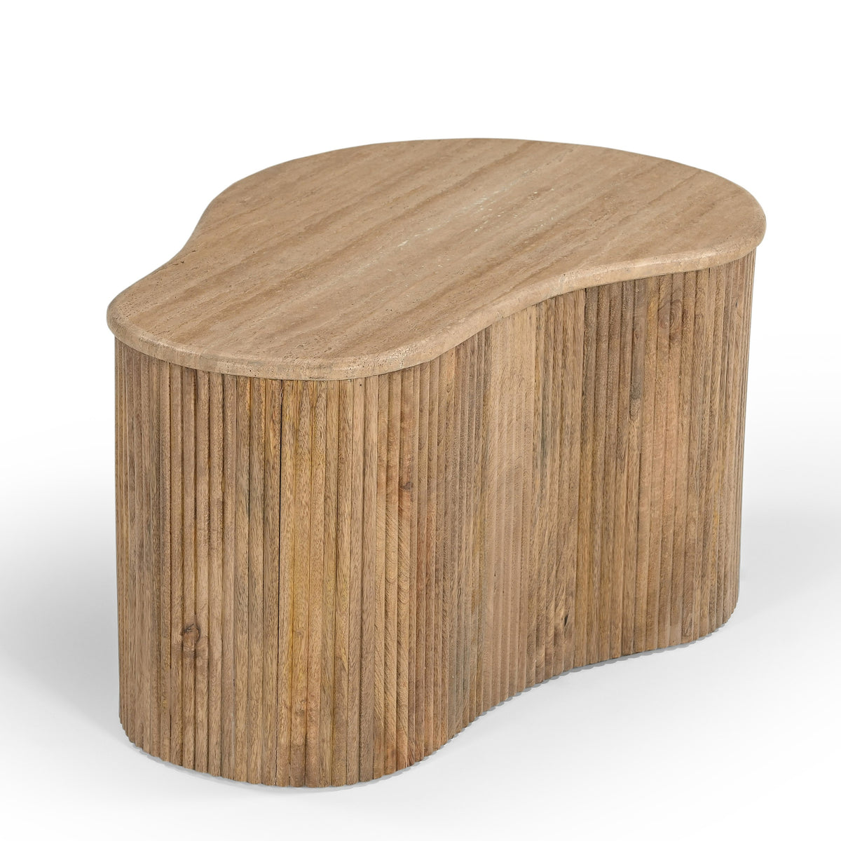 Matador Modern Travertine Marble + Wood Freeform Coffee Table Set