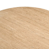 Pawnee Modern Travertine Marble + Wood Round Coffee Table