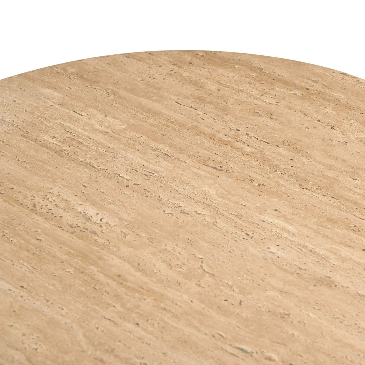 Pawnee Modern Travertine Marble + Wood Round Coffee Table