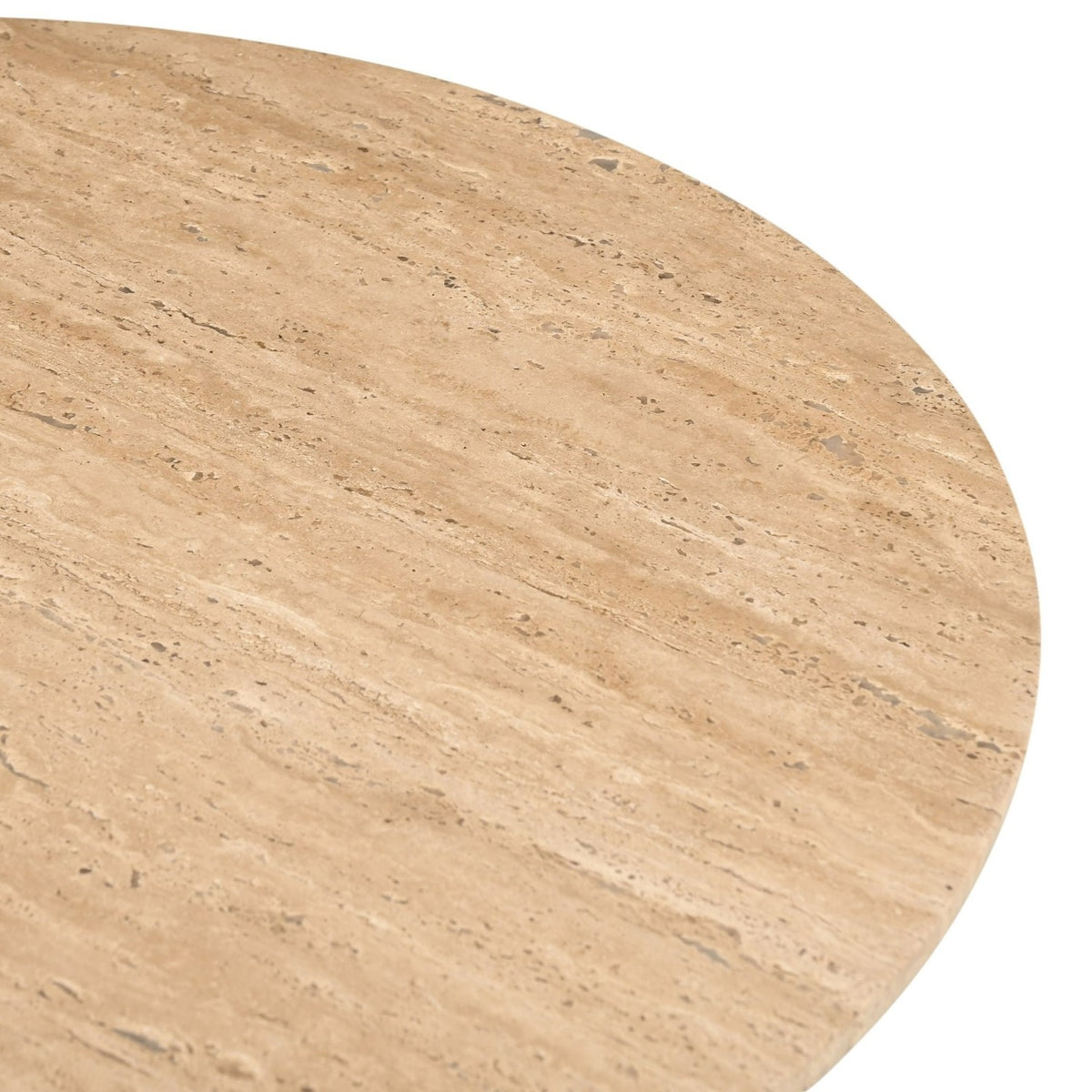 Pawnee Modern Travertine Marble + Wood Round End Table