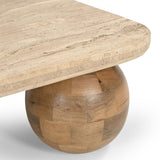 Seadrift Modern Travertine Marble + Wood Square Coffee Table