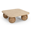 Seadrift Modern Travertine Marble + Wood Square Coffee Table