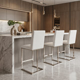 Frankie Modern White Vegan Leather + Stainless Steel Counter Chair