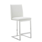 Frankie Modern White Vegan Leather + Stainless Steel Counter Chair