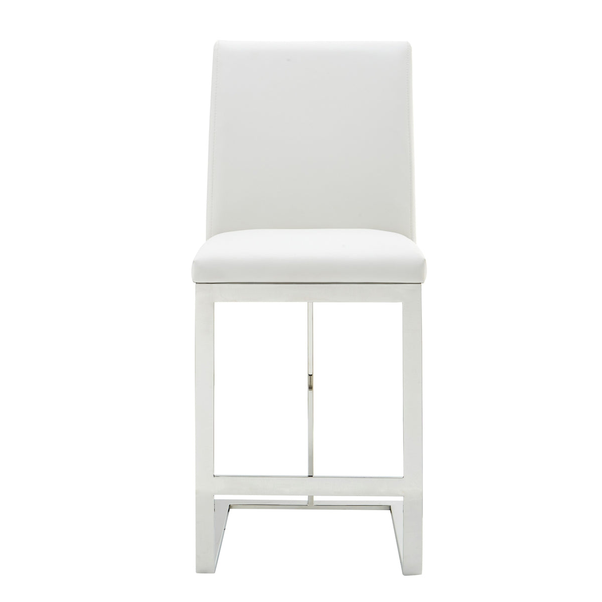Frankie Modern White Vegan Leather + Stainless Steel Counter Chair