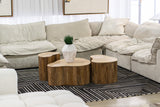Matador Modern Travertine Marble + Wood Freeform Coffee Table Set