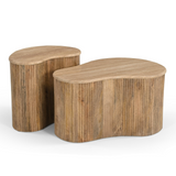 Matador Modern Travertine Marble + Wood Freeform Coffee Table Set