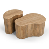 Matador Modern Travertine Marble + Wood Freeform Coffee Table Set