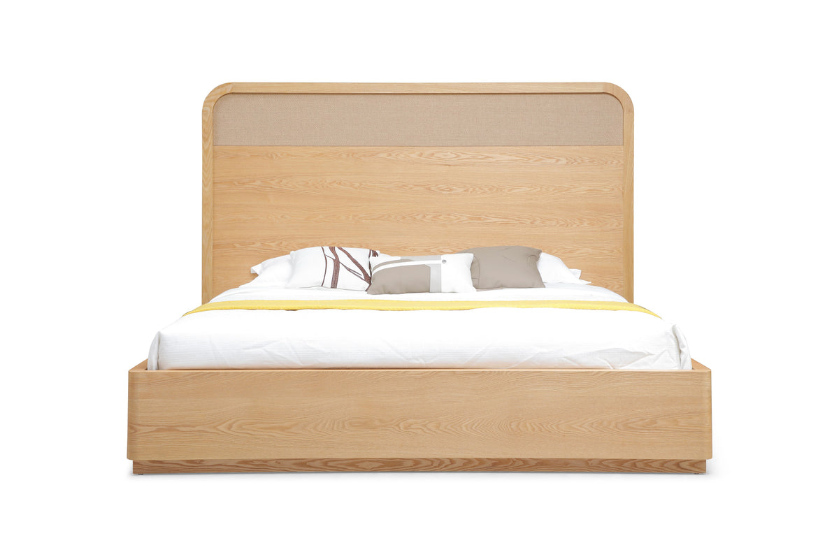 Queen Gavin Modern Natural Ash + Rattan Bed