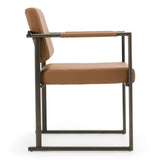 Atlan Modern Camel Vegan Leather + Dark Gold Dining Chair