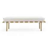 Hathaway Modern Beige Fabric + Antique Brass Dining Bench