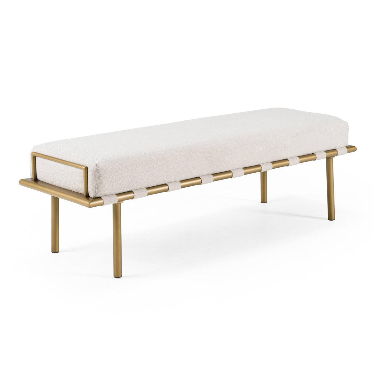 Hathaway Modern Beige Fabric + Antique Brass Dining Bench