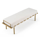 Hathaway Modern Beige Fabric + Antique Brass Dining Bench