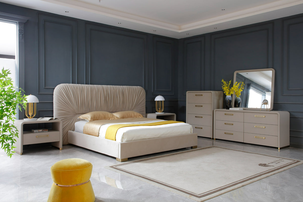 Florence Modern Beige Leatherette + Gold Dresser