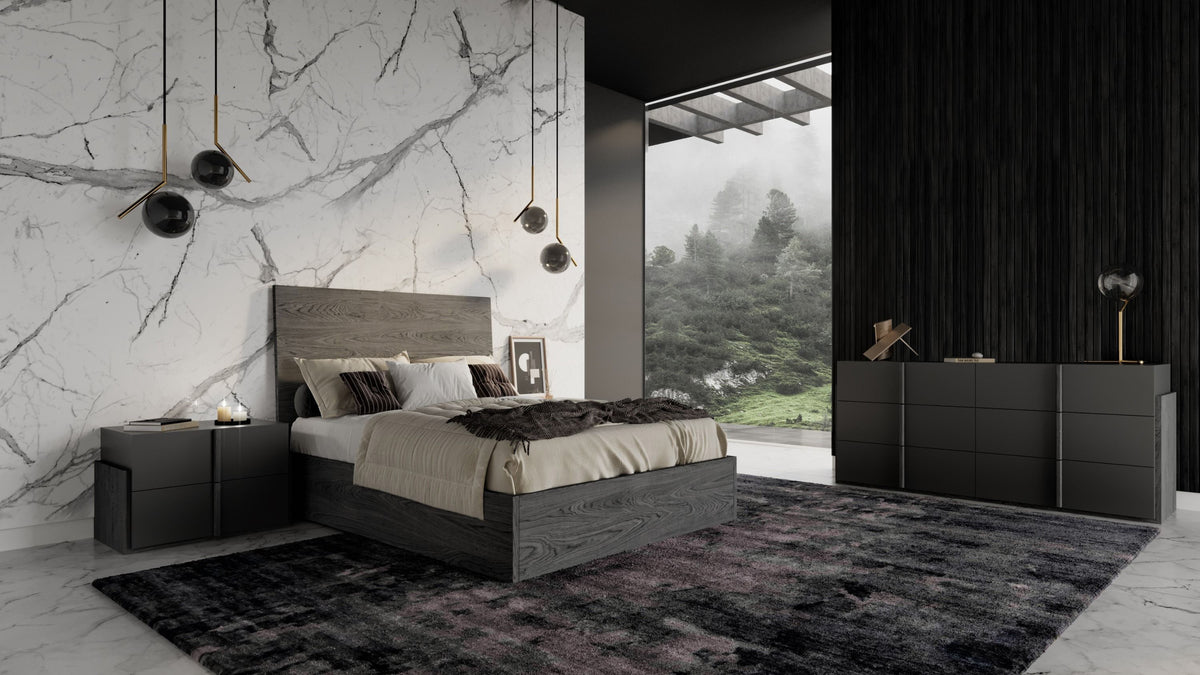 Lucia Italian Modern Matte Grey + Elm Grey 4-Piece Bedroom Set