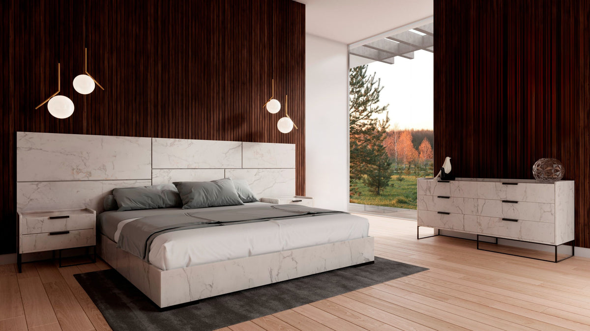 Marbella Italian Modern White Faux Marble 4-Piece Bedroom Set