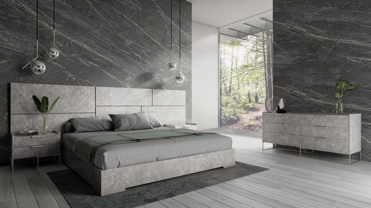 Marbella Italian Modern Grey Faux Marble 4-Piece Bedroom Set