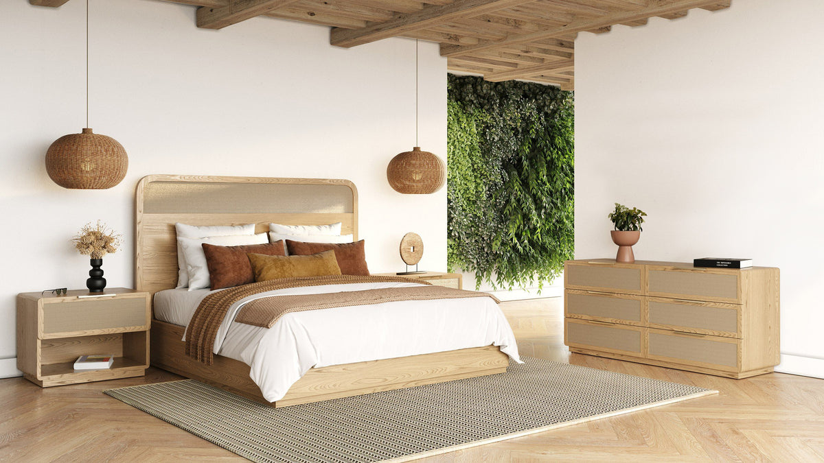 Gavin Modern Natural Ash + Rattan 4-Piece Bedroom Set