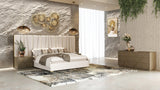 Nixa Modern Beige Velvet + Brushed Bronze + Birch 4-Piece Bedroom Set