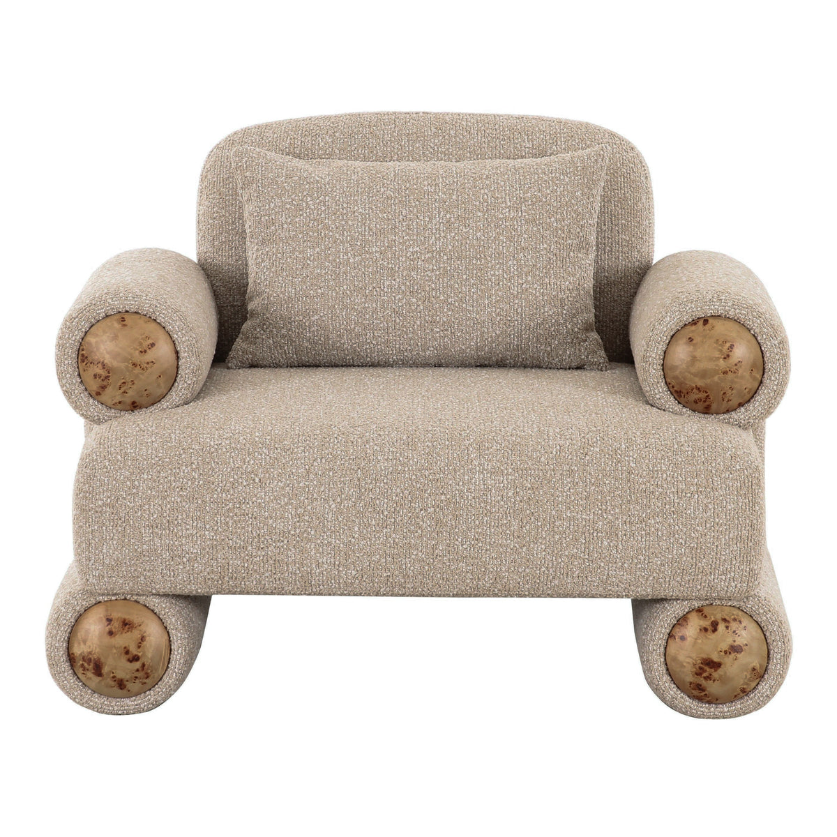 Odette Modern Beige Fabric + White Burl Accent Chair