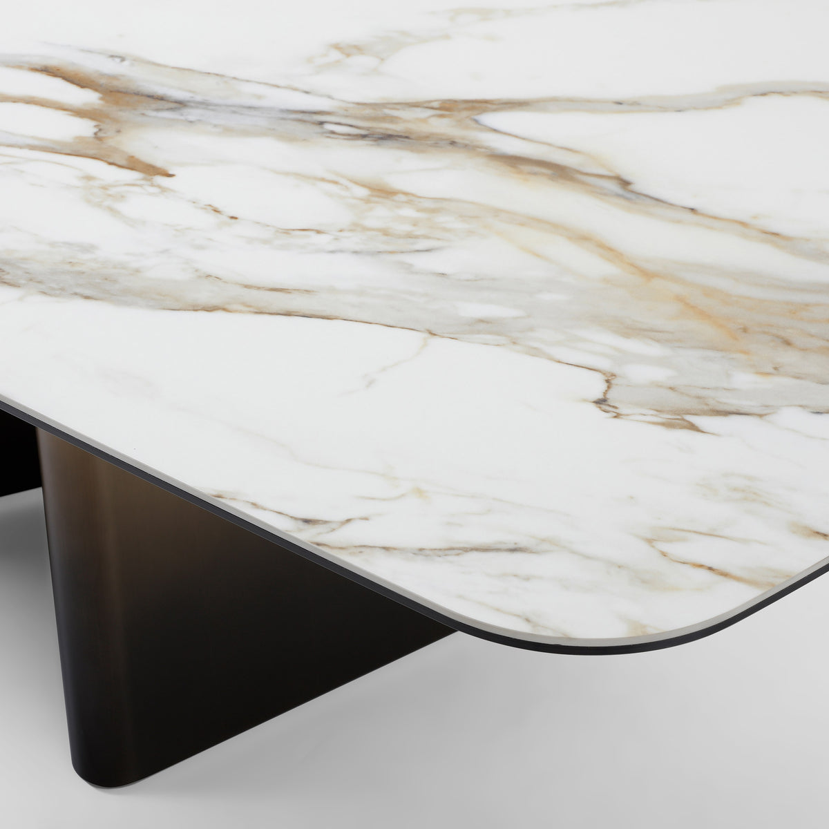 Clifford Contemporary White Ceramic + Brushed Bronze Dining Table