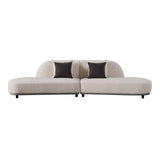 Falcone Contemporary Off-White + Grey Bonded Leather Curved Sectional Sofa