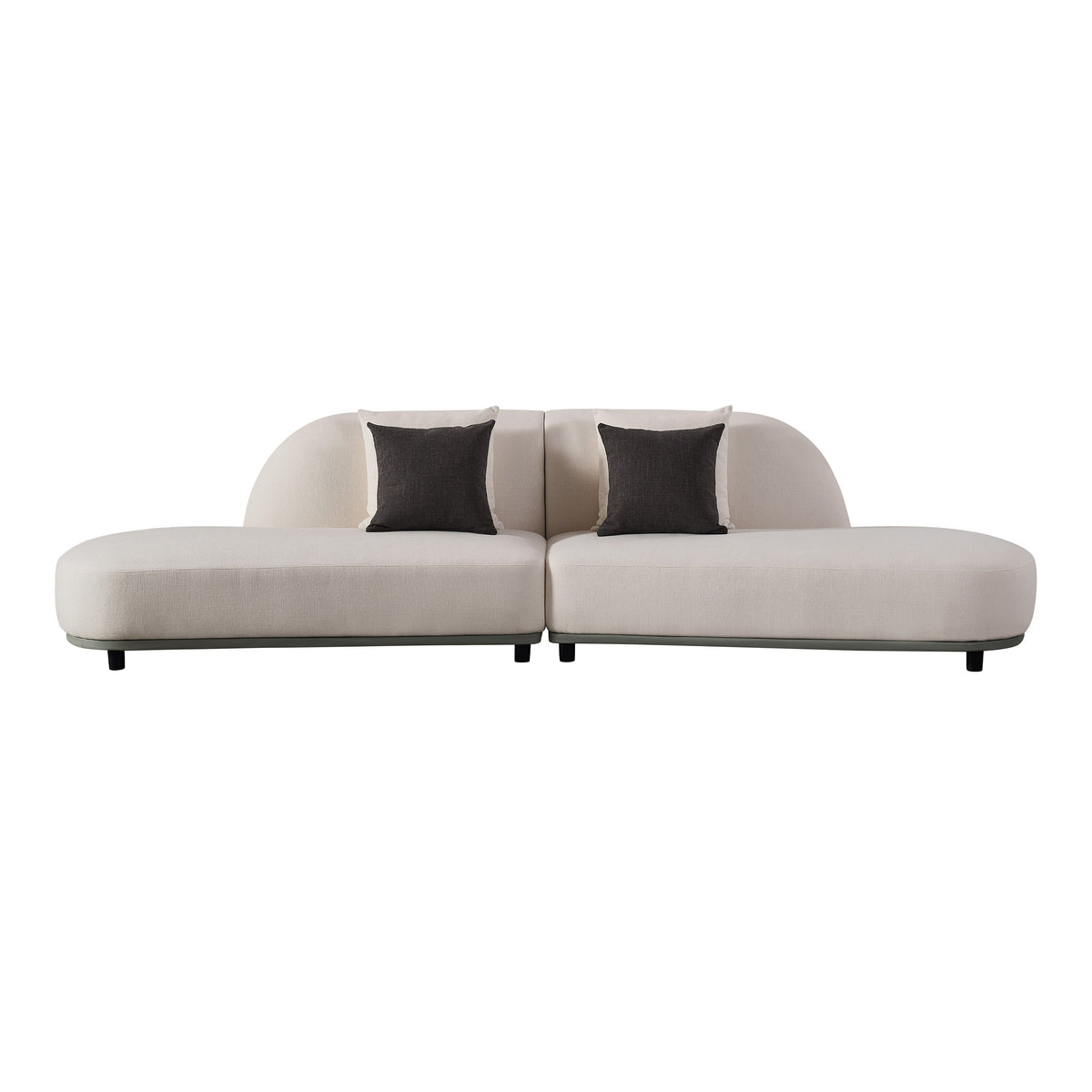 Falcone Contemporary Off-White + Grey Bonded Leather Curved Sectional Sofa
