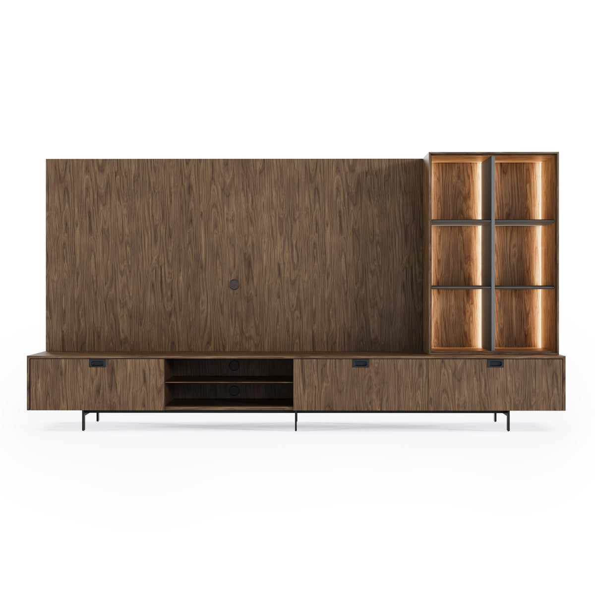 Raskin Contemporary Walnut Entertainment Center with LED Lighting