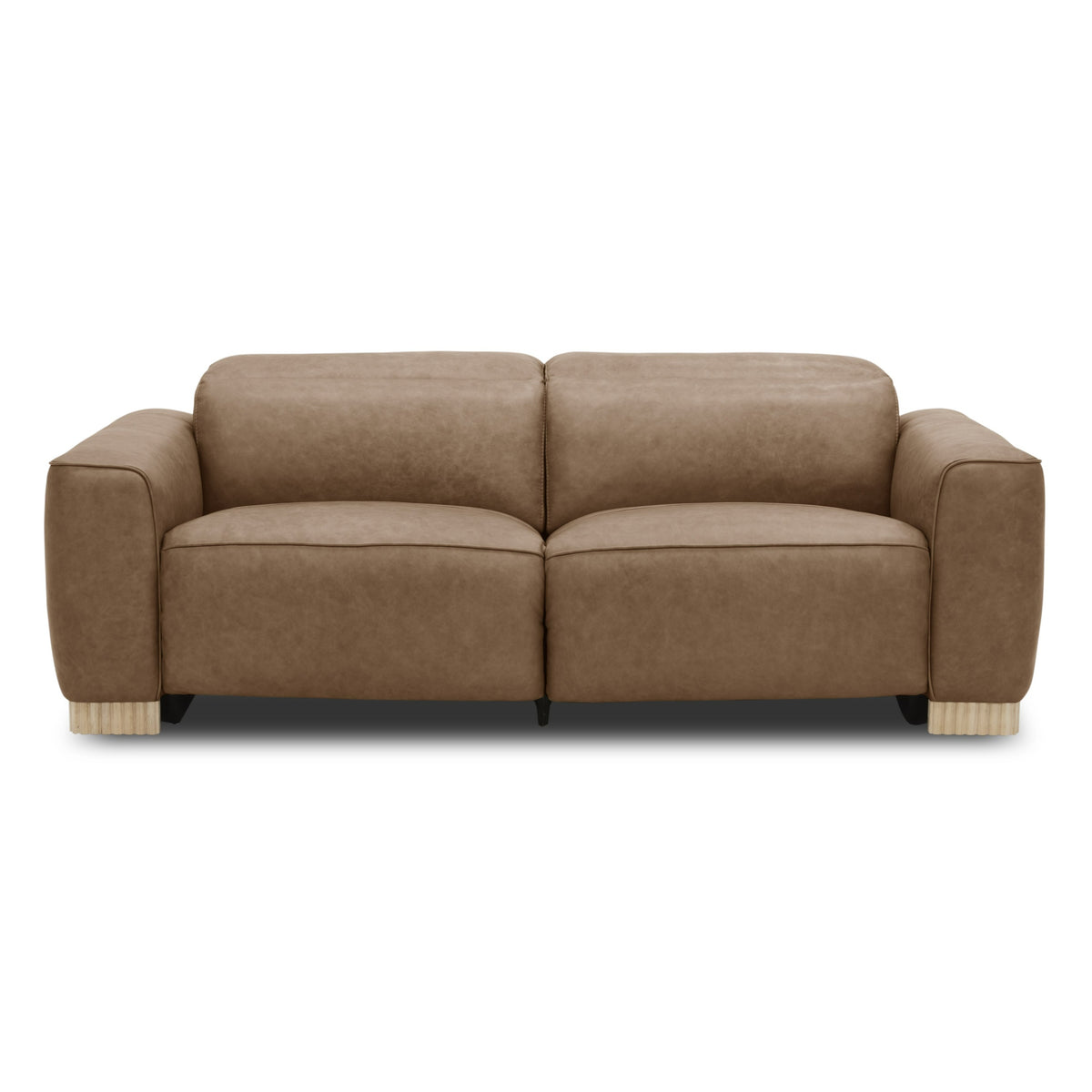 Nouveau Aris Modern Brown Leather Sofa with 2 Power Recliners & Headrests