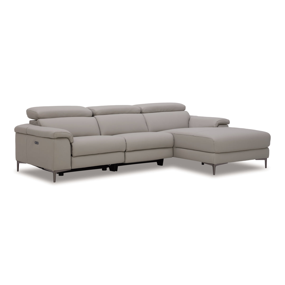 Meidas Modern Light Grey Leather Sectional Sofa + 2 Recliners Right Facing Chaise