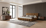 Harris + Palermo Modern Brown Fabric + Faux Concrete & Walnut 4-Piece Bedroom Set
