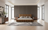 Harris + Palermo Modern Brown Fabric + Faux Concrete & Walnut 4-Piece Bedroom Set
