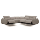 Nouveau Skye Contemporary Grey Leather Sectional Sofa with 3 Power Recliners & Headrests