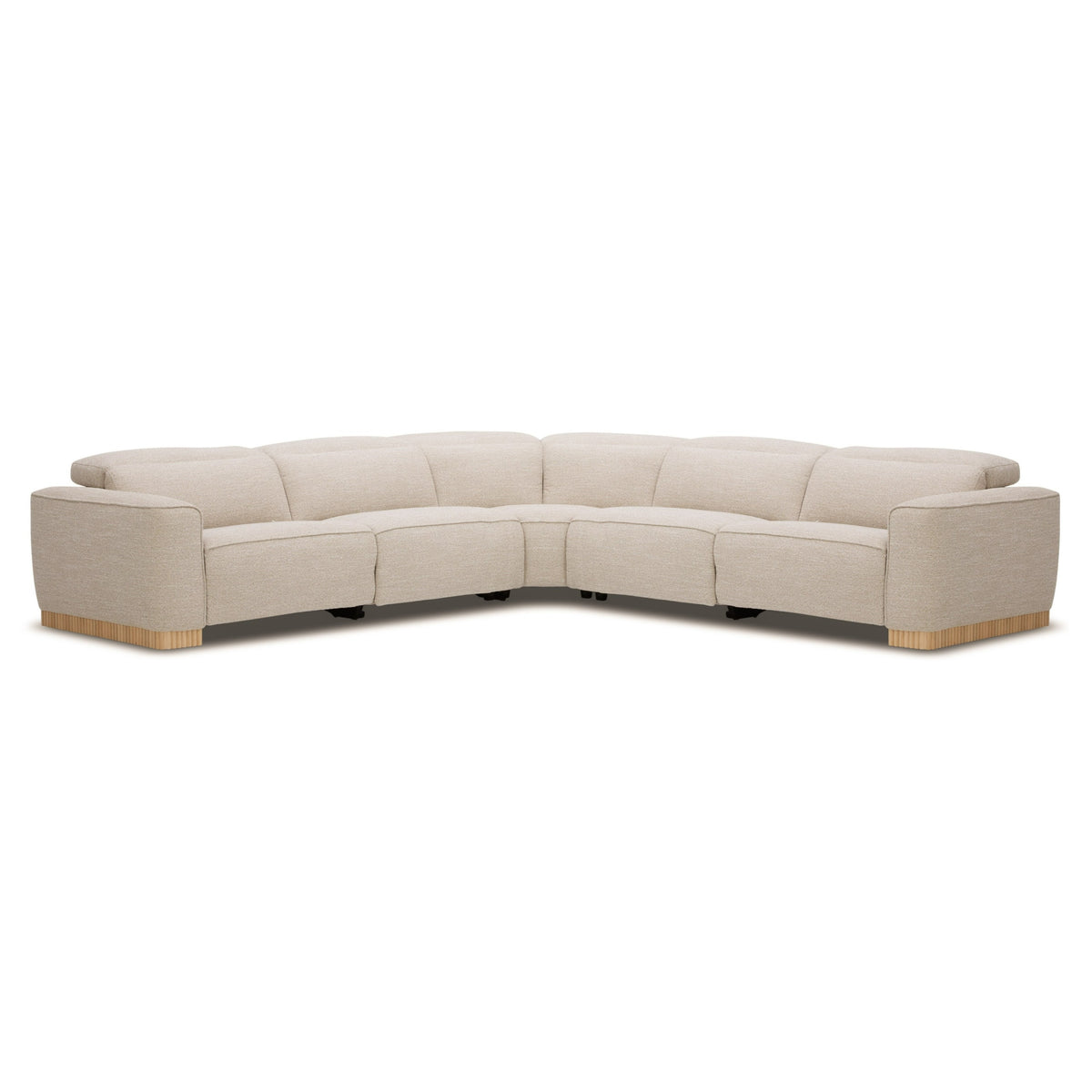 Nouveau Aris Modern Beige Fabric Sectional Sofa with 3 Power Recliners & Headrests